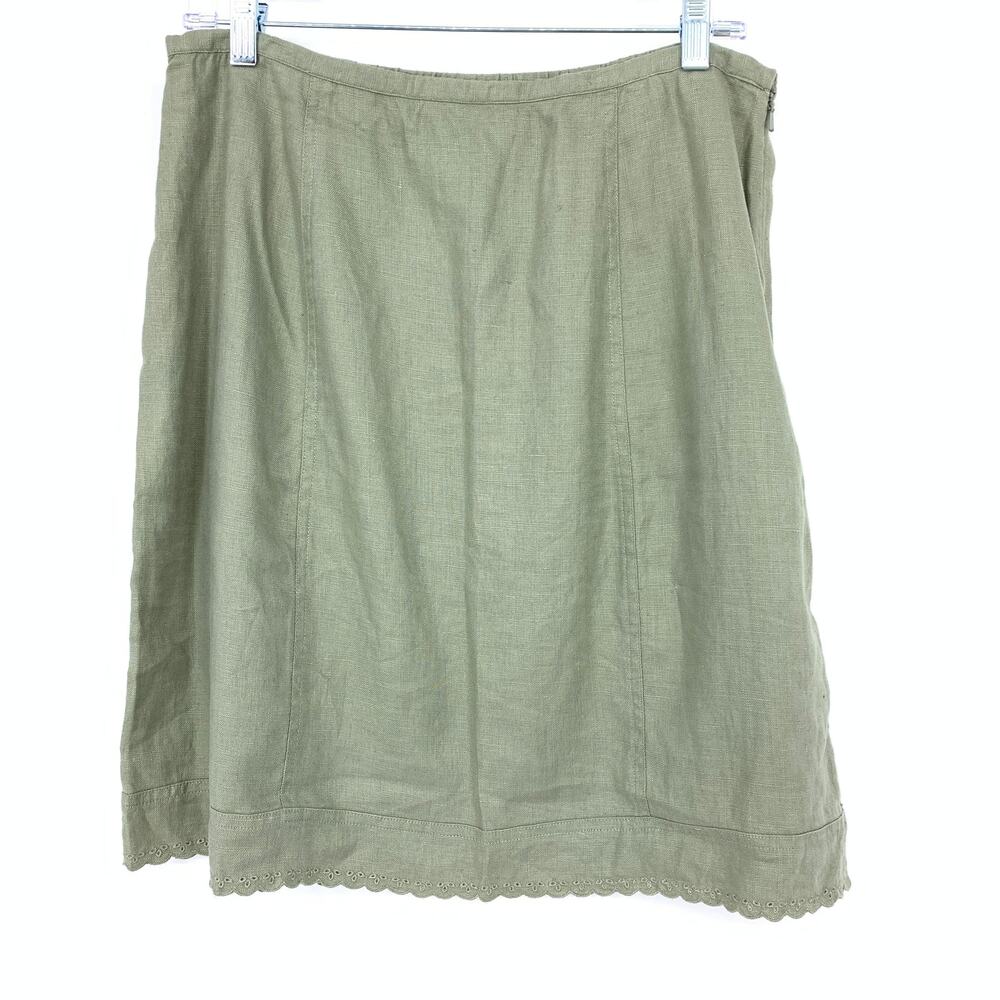J. Jill A-Line Mini Skirt Womens Size 14 Light Green 100% Linen Elastic Back